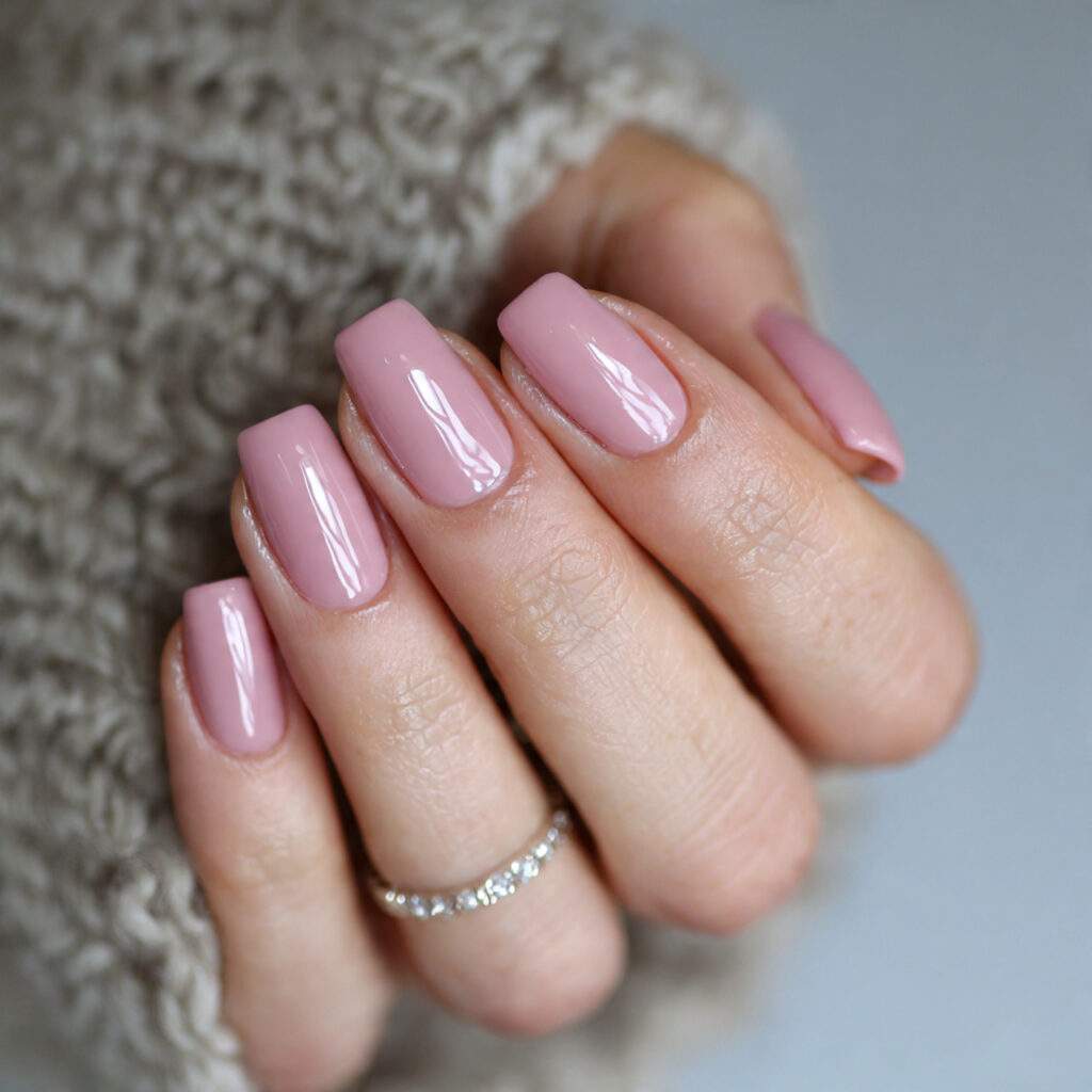 muted dusty rose nails with soft glossy
