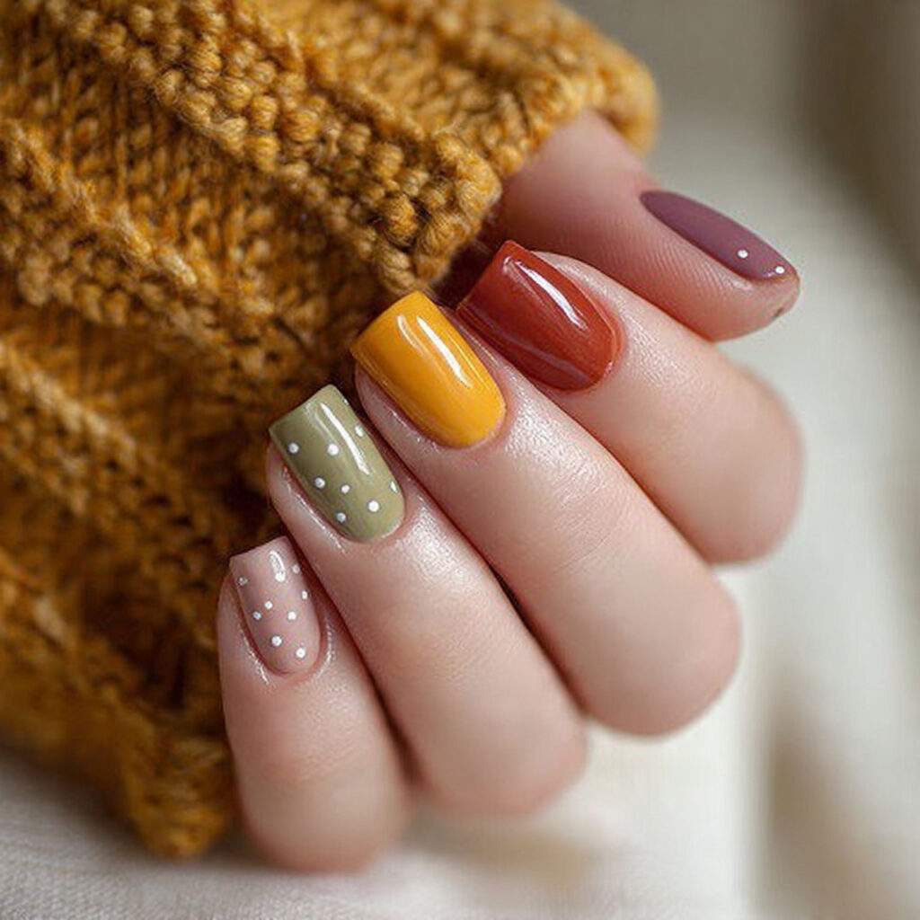 muted rainbow nails use soft fall colors