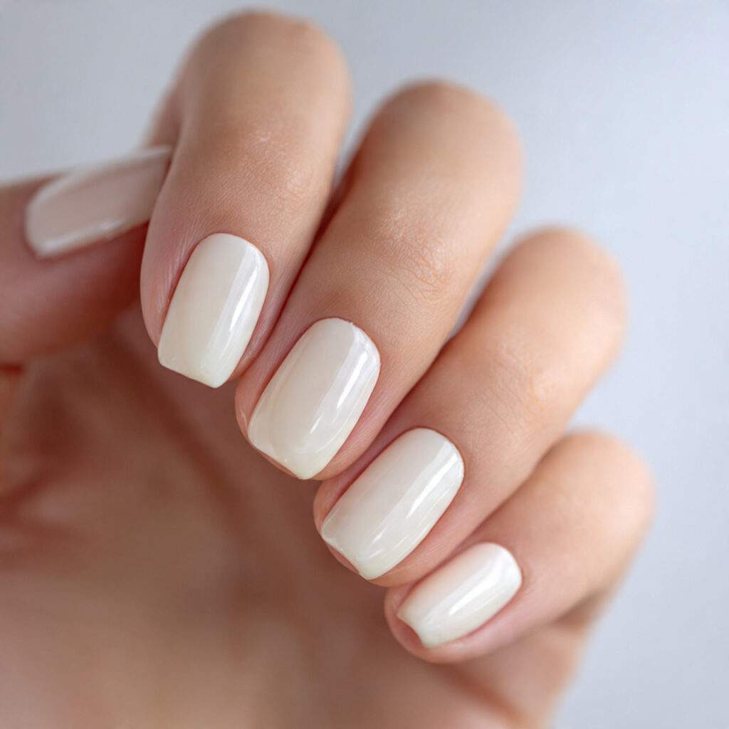 nails in a creamy ivory shade with