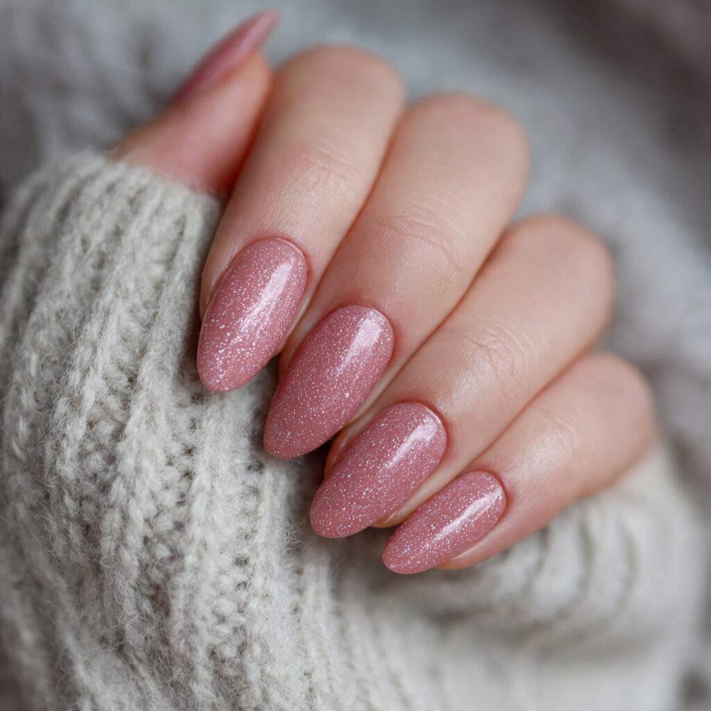 nails in a dusty pink shade with