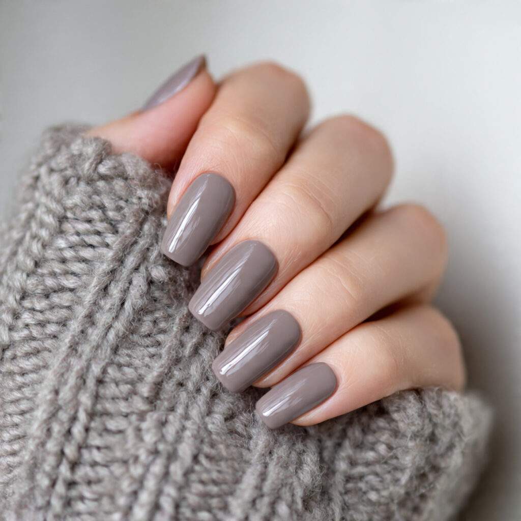 nails in a greige shade with a