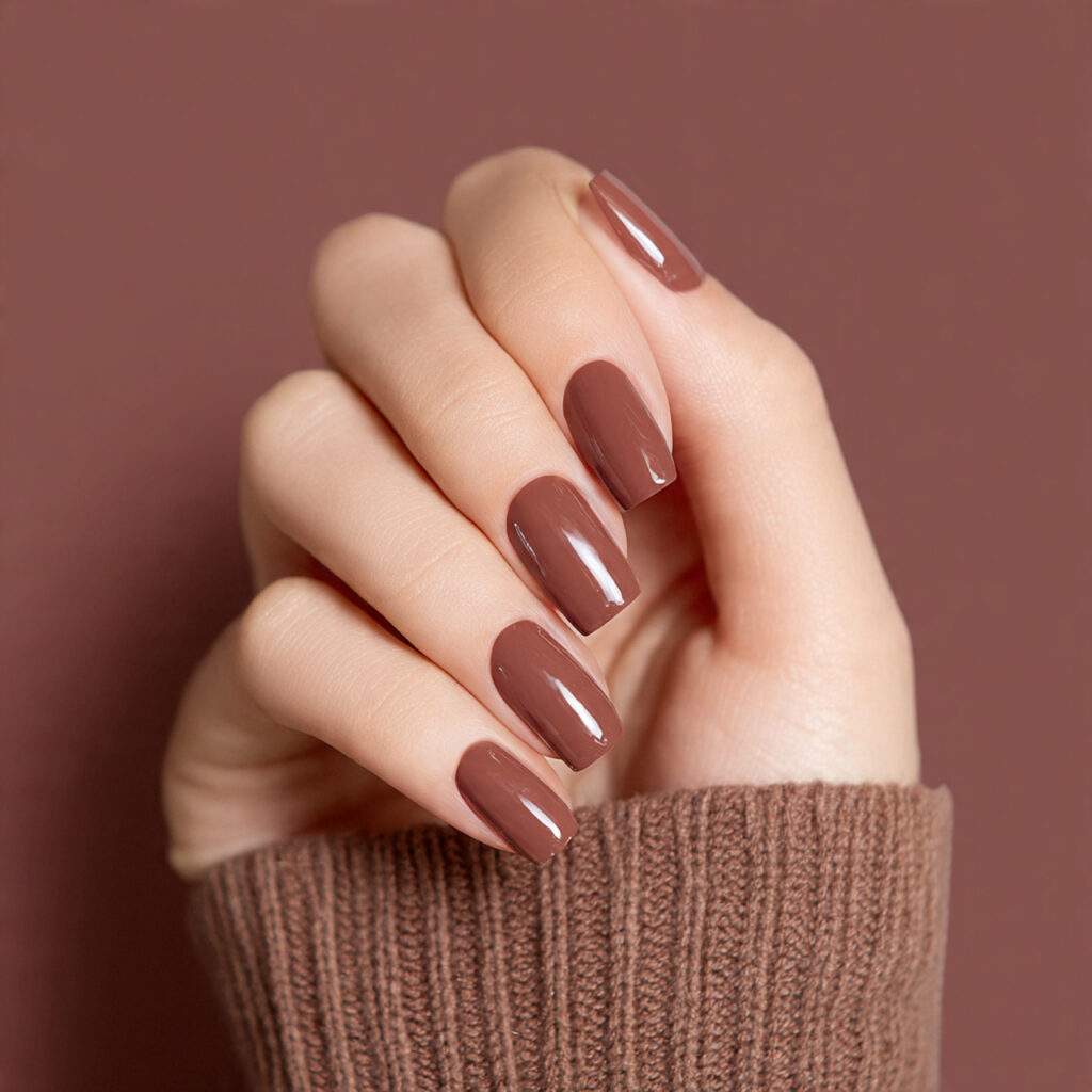 nails in a light mocha shade with