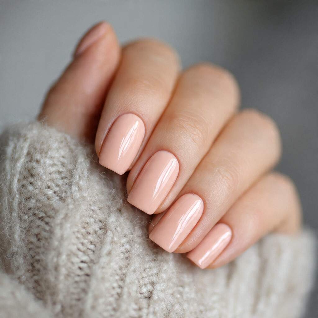 nails in a light peach beige shade that