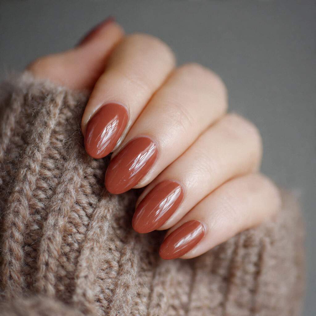 nails in a light rust shade with