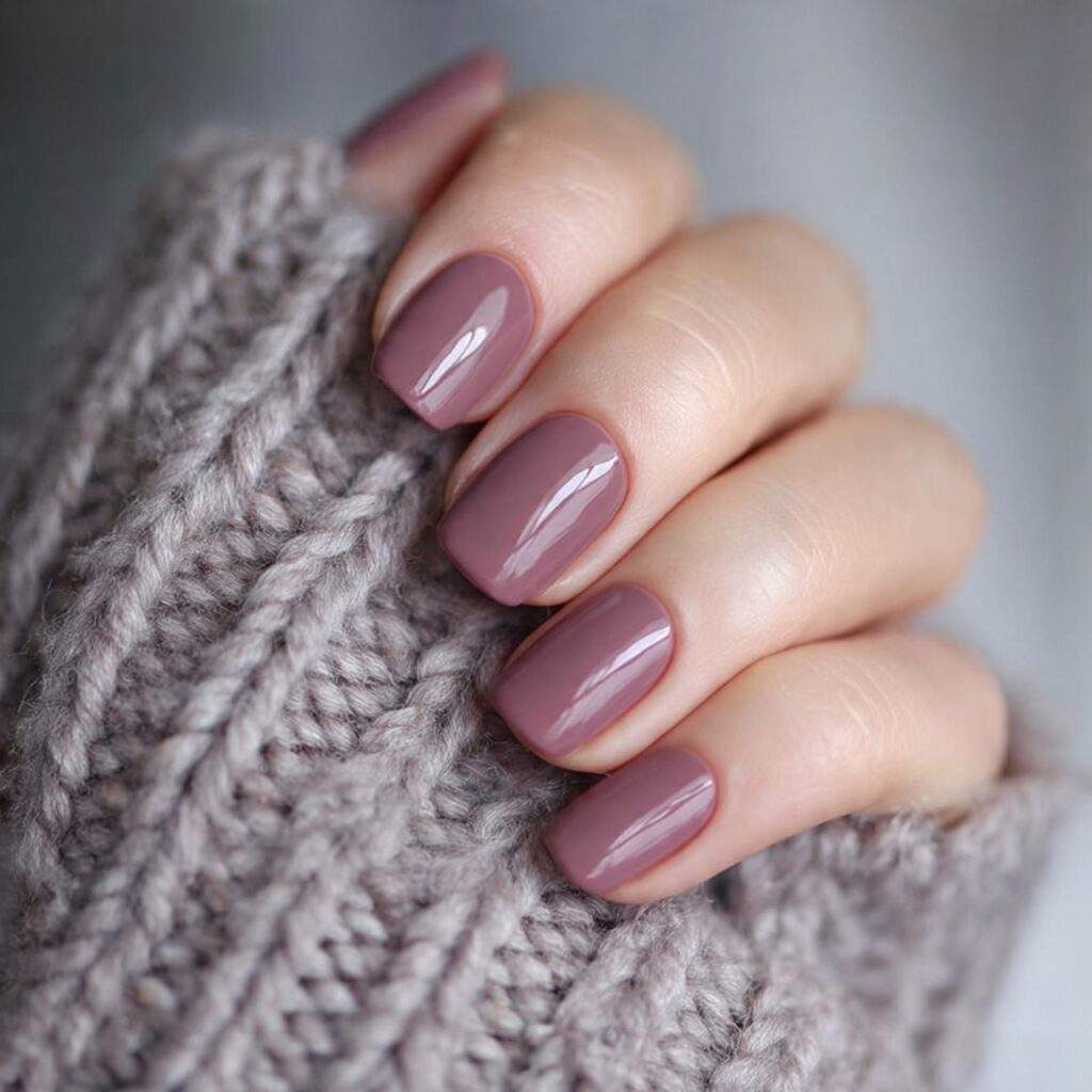 nails in a muted mauve shade with