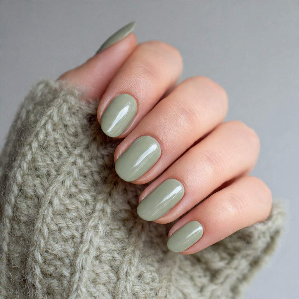 nails in a muted sage green shade