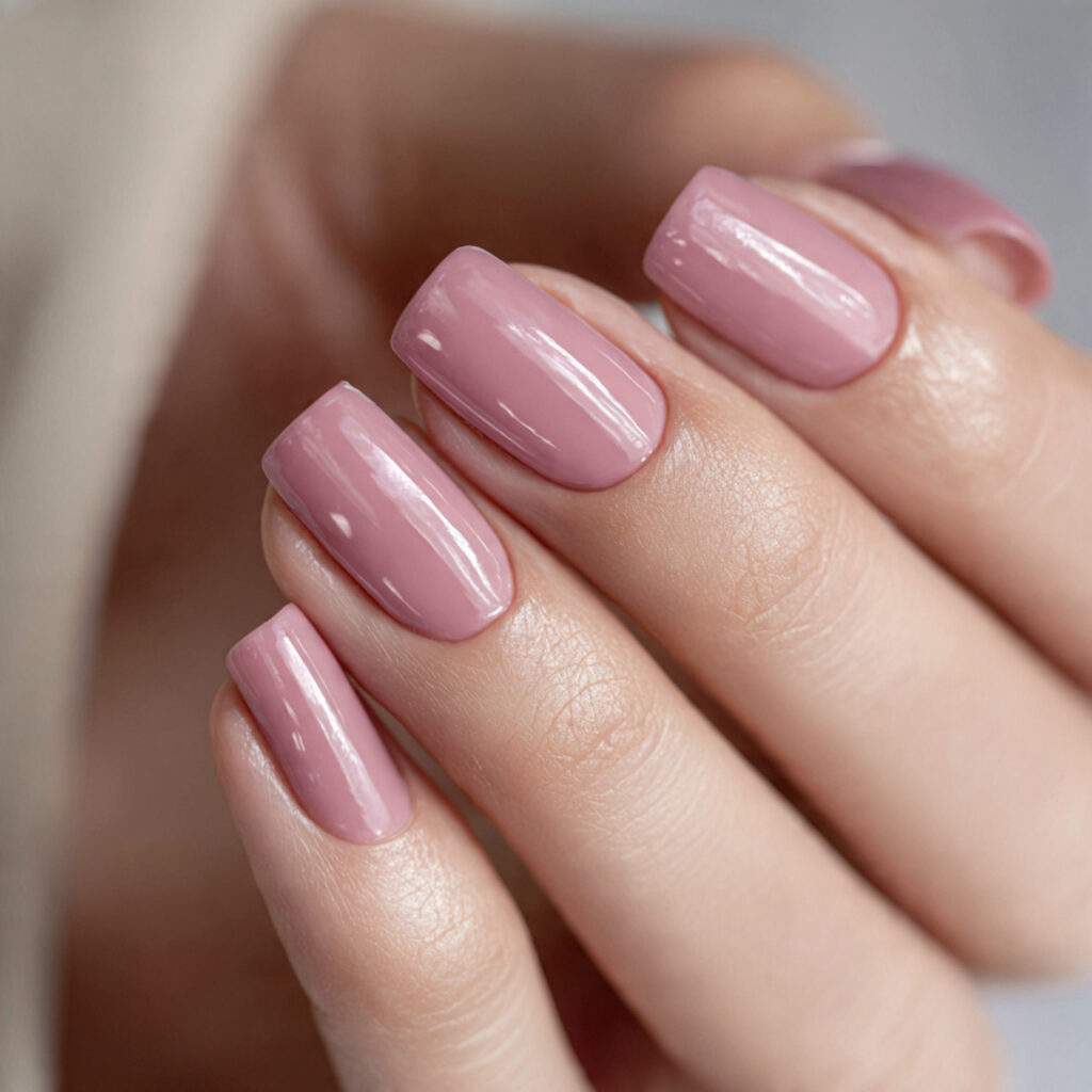 nails in a sheer mauve shade applied