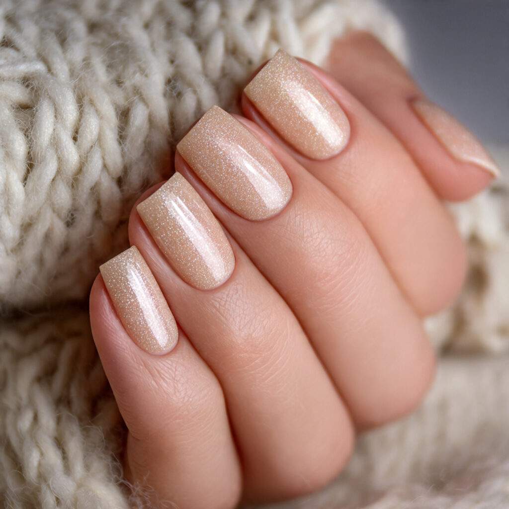 nails in a soft champagne tone with