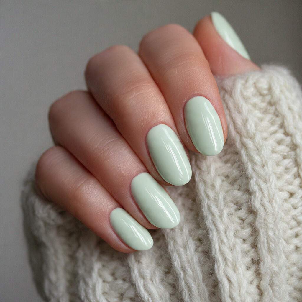 nails in a soft creamy mint shade