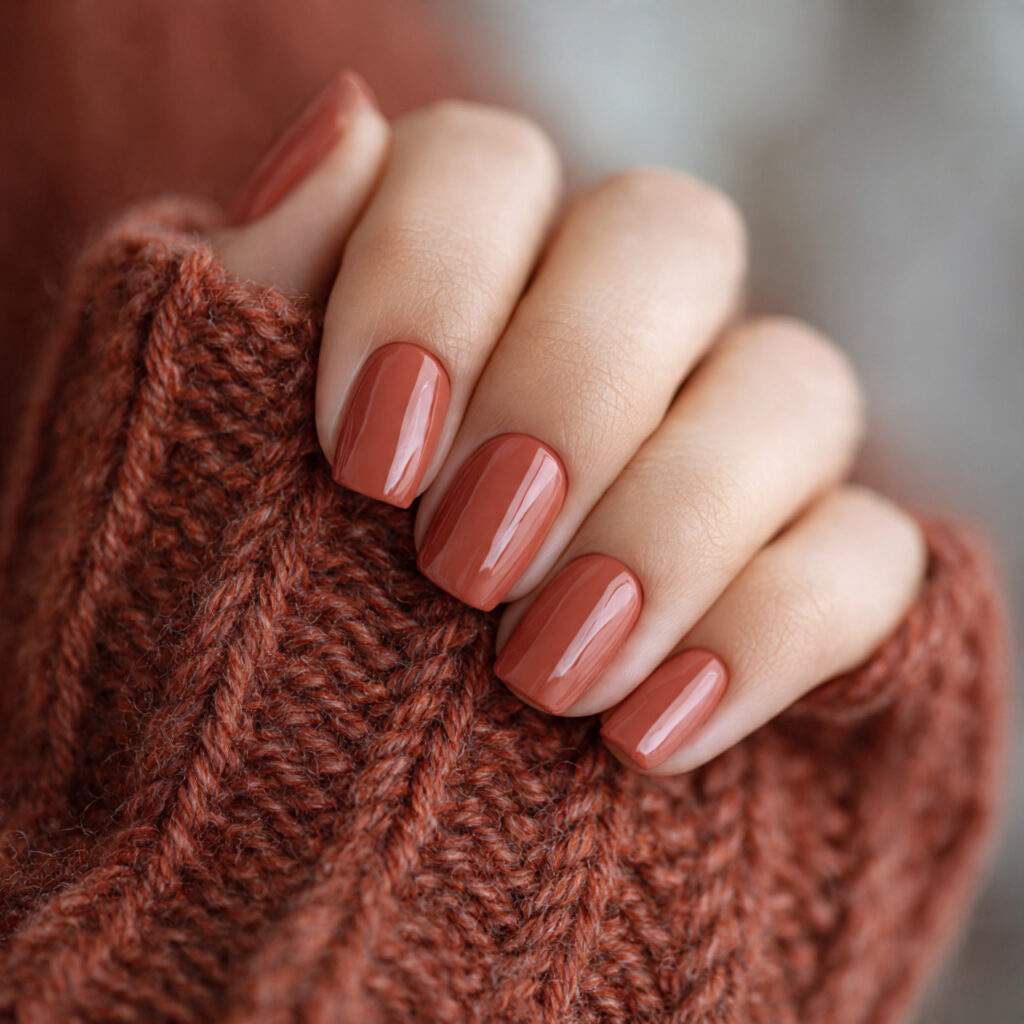 nails in a soft terracotta shade with
