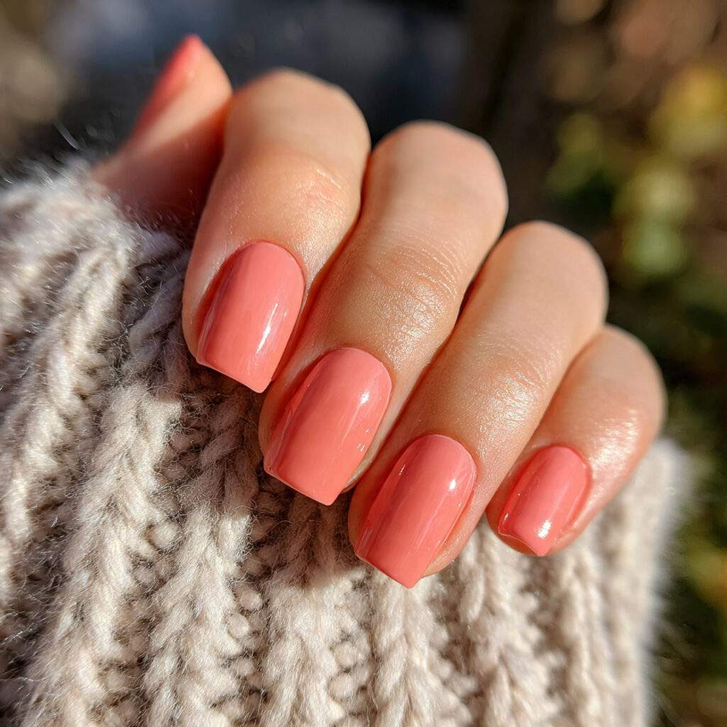 nails in a toned down coral shade with