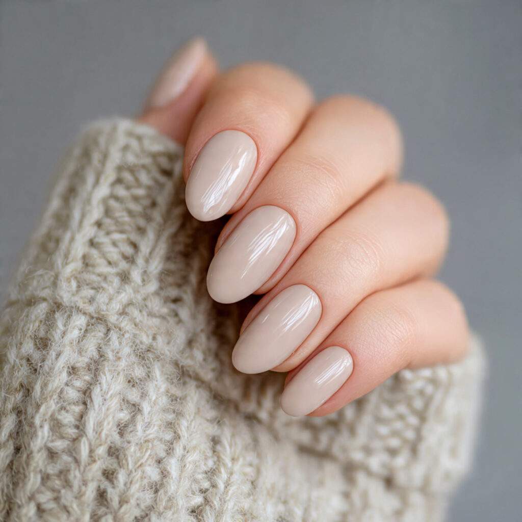 nails in a warm almond milk shade with