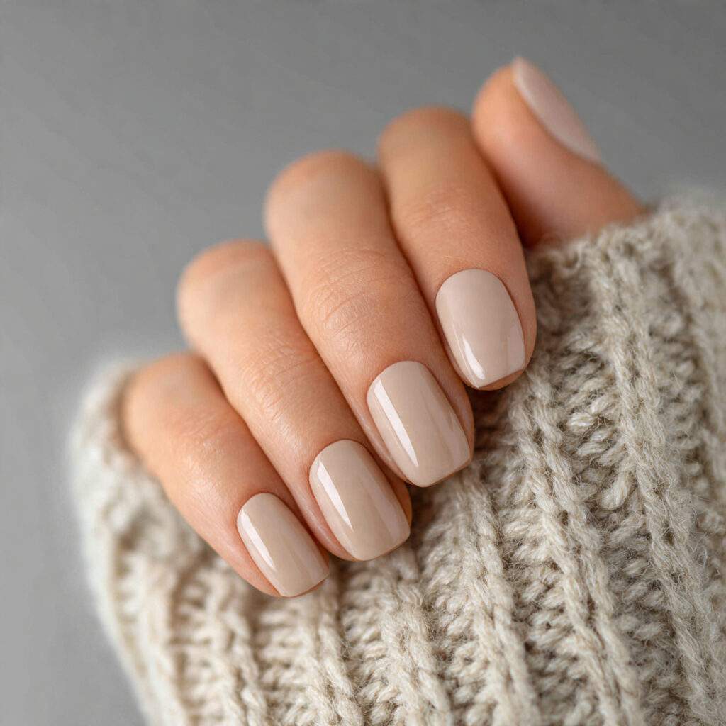 nails in a warm beige shade with