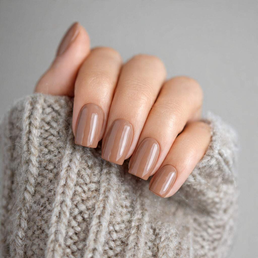 nails in a warm camel shade with