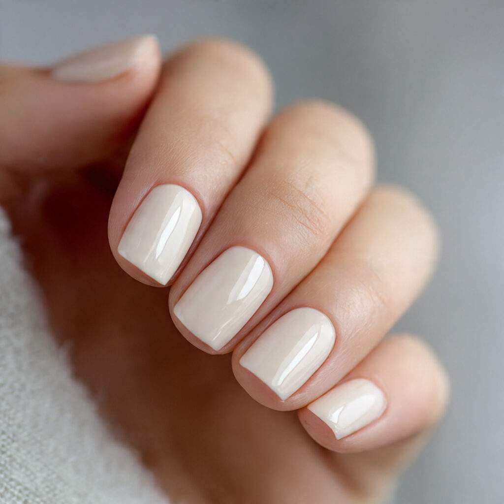 nails in a warm ivory shade with
