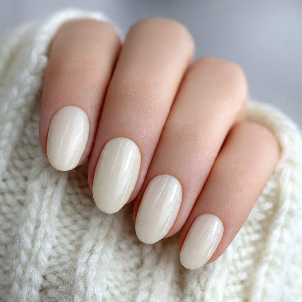 nails in creamy ivory shade smooth glossy