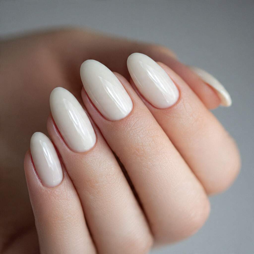 nails in creamy milky white rounded or