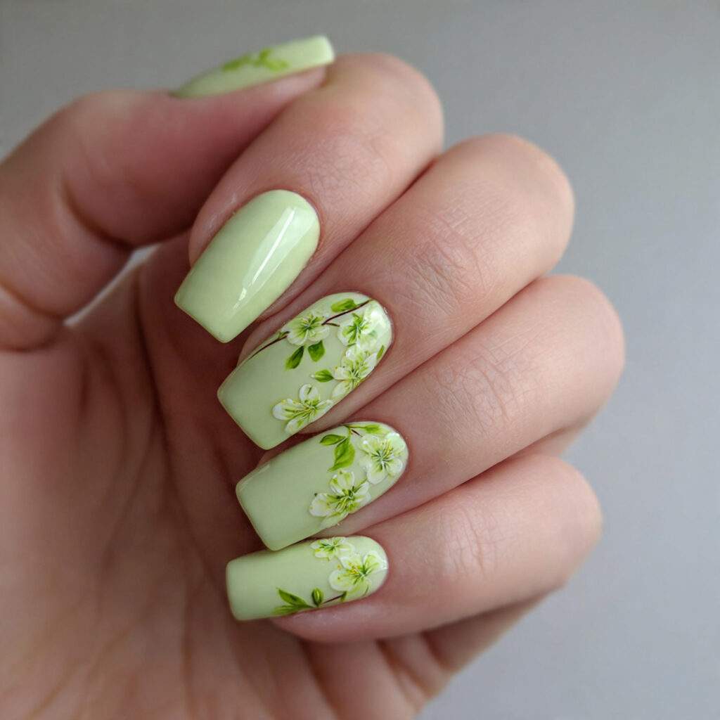 nails in light green color like early