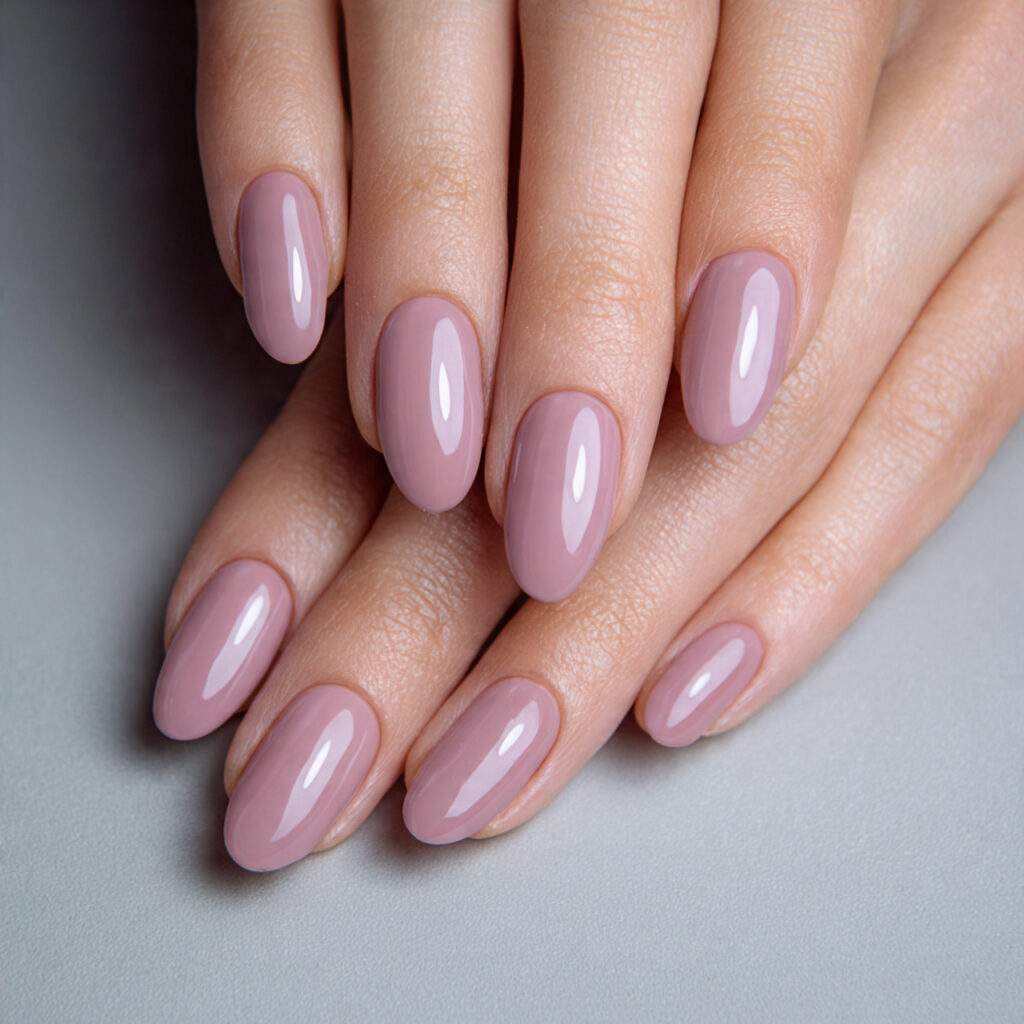 nails in muted soft mauve short or