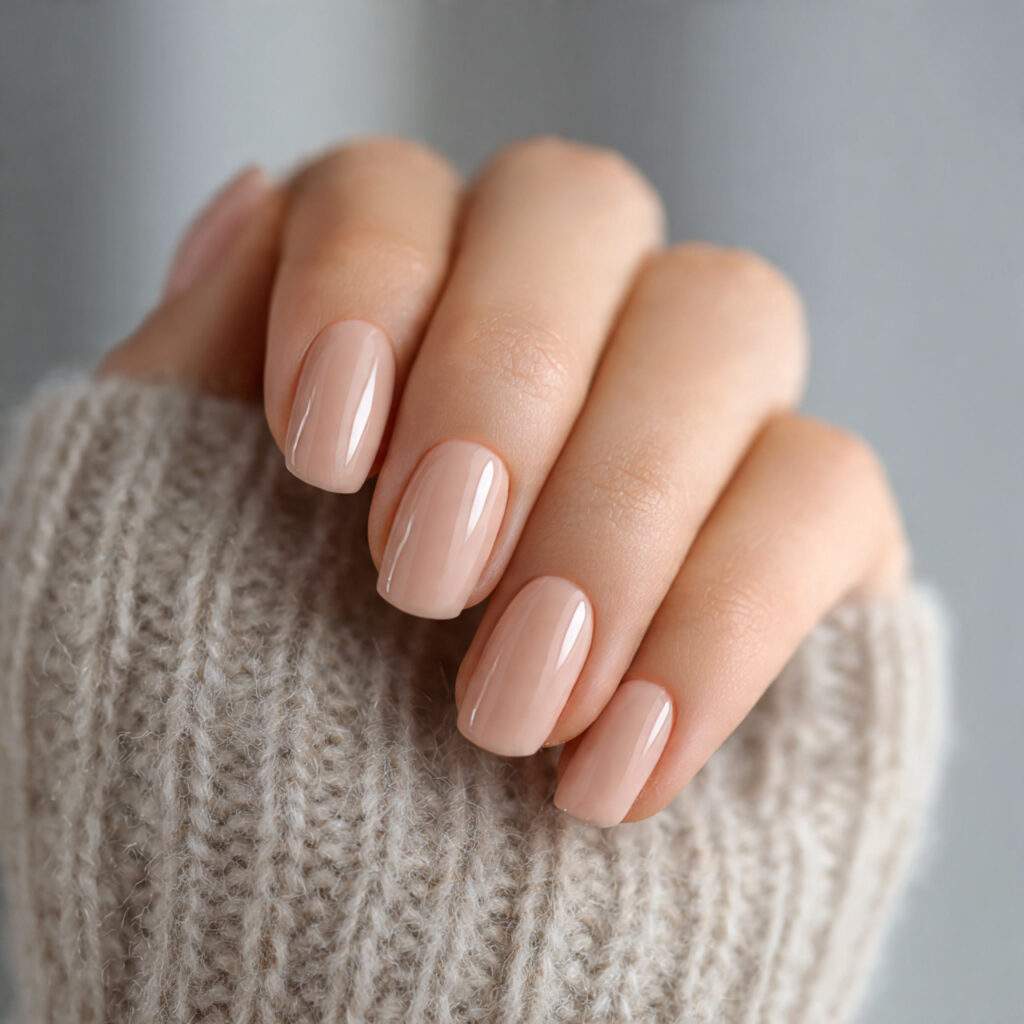 nails in warm beige with satin finish
