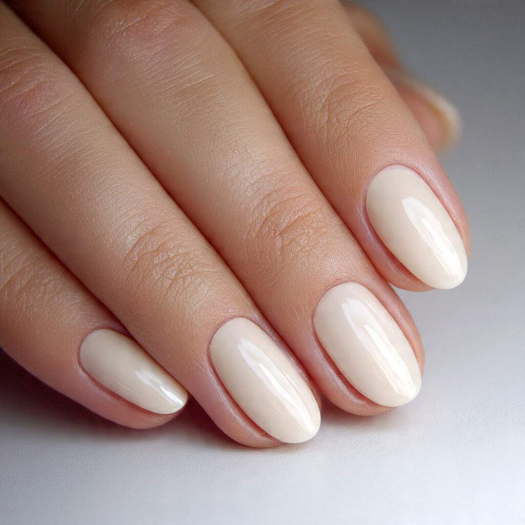 nails painted in soft warm cream rounded