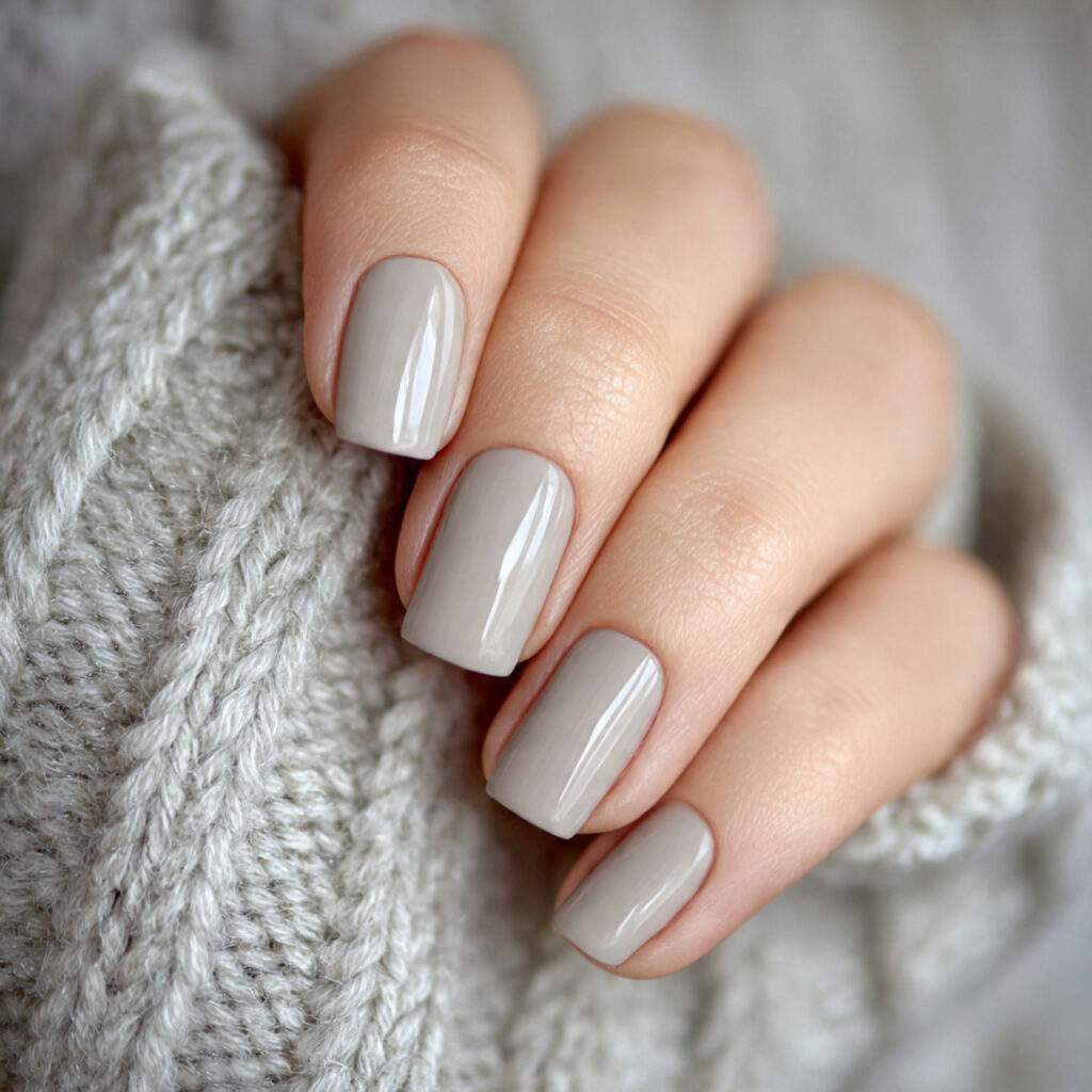 nails using a balanced gray beige shade that