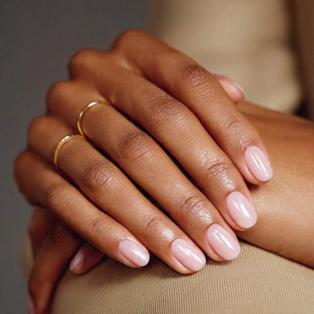 nails with a barely there sheer pink shade