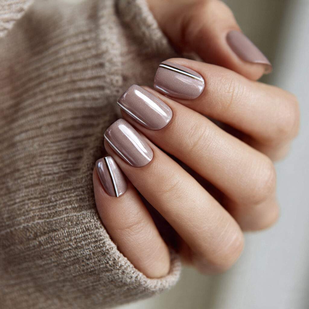 nails with a muted chrome finish featuring
