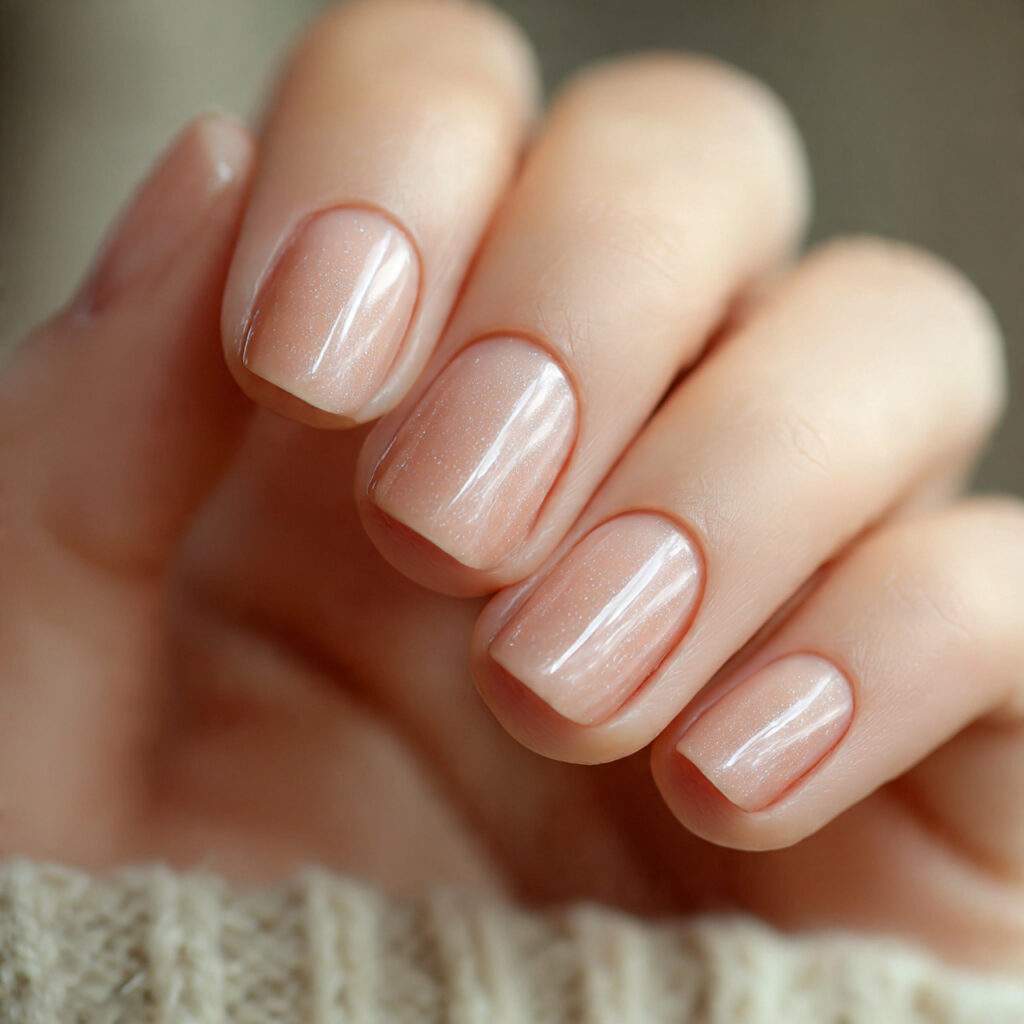 nails with a sheer champagne shade with