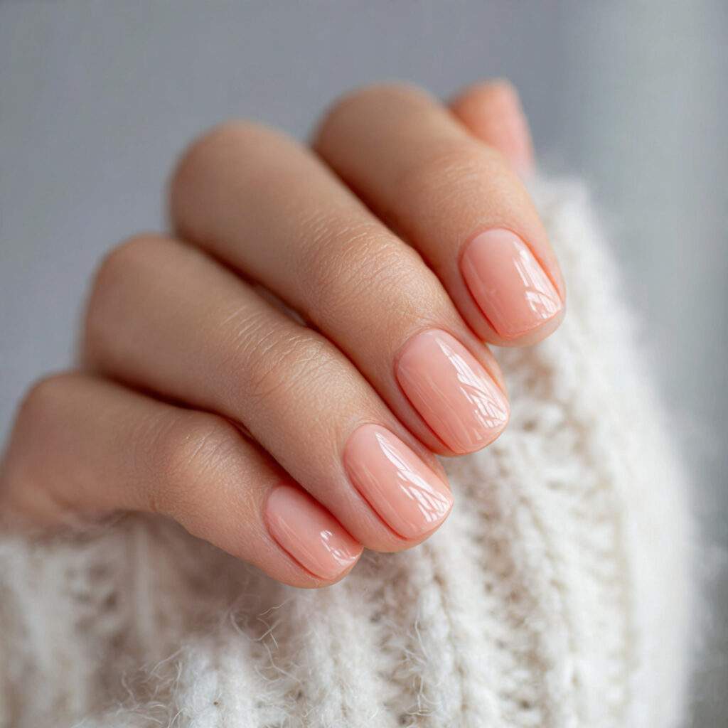 nails with a sheer peach tint that