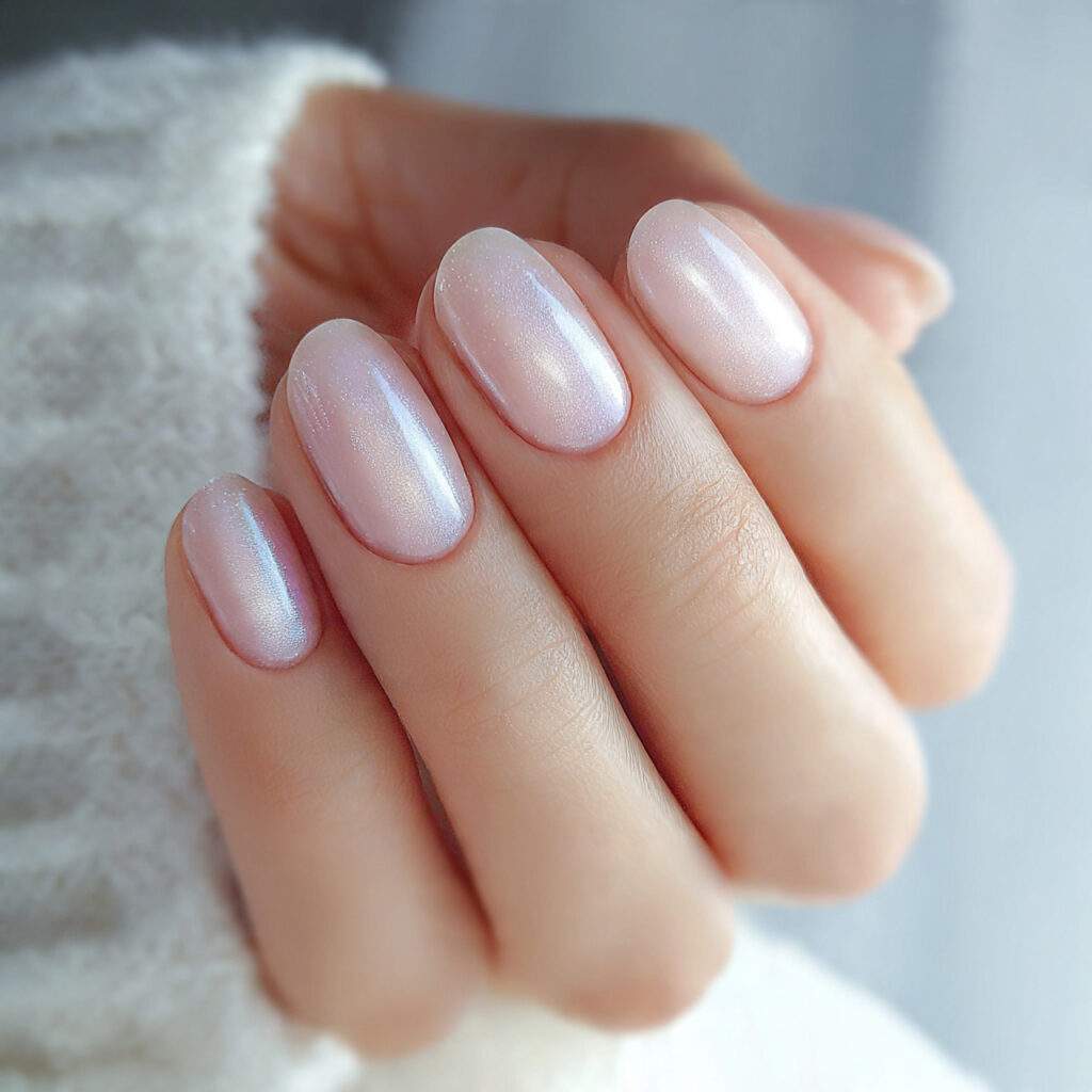 nails with sheer base and opalescent shimmer