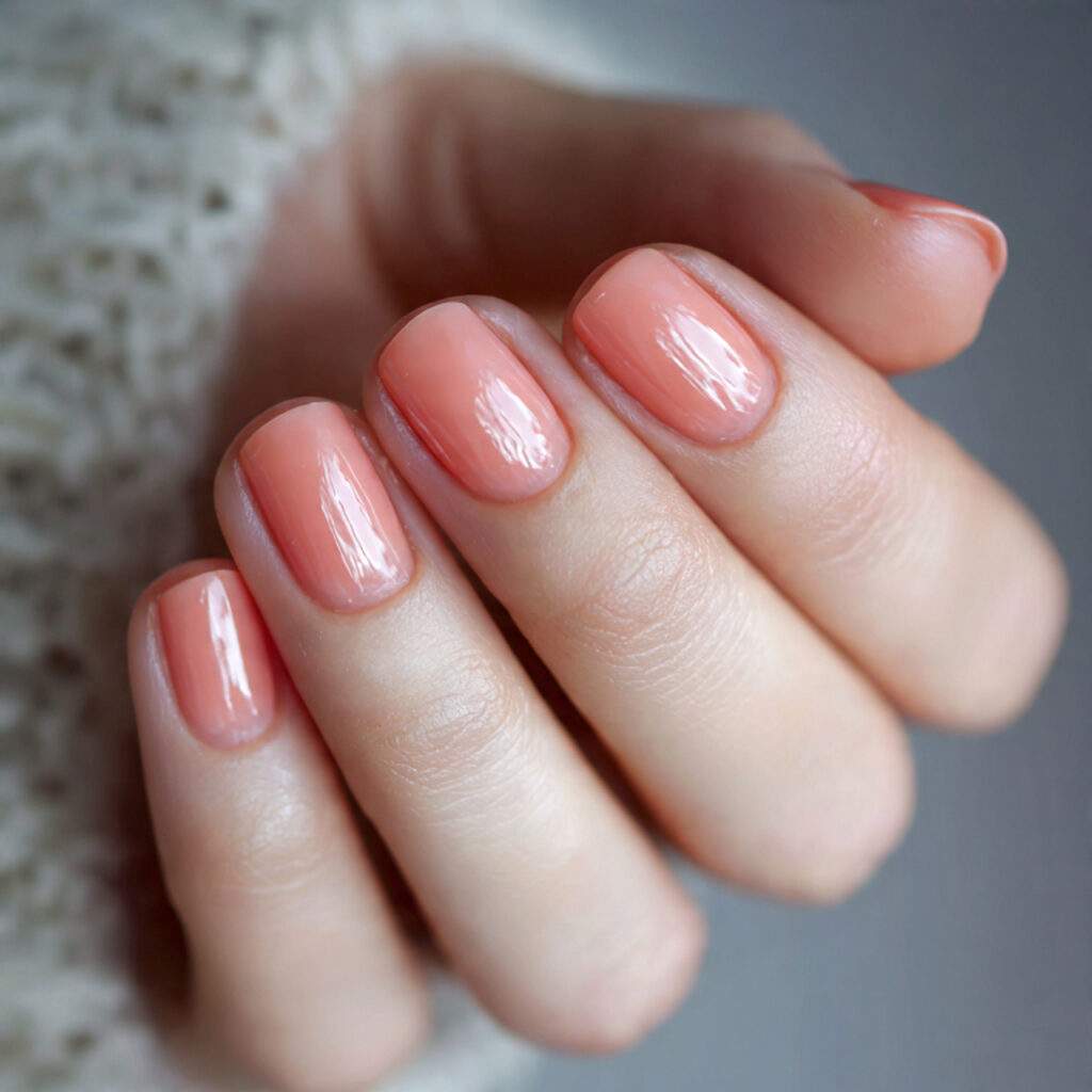 nails with very light sheer coral polish