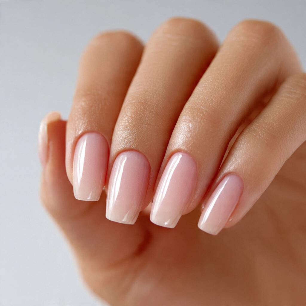 natural nails that are neatly shaped lightly