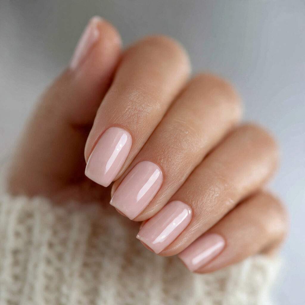 natural nails wearing ballet slipper pink polish