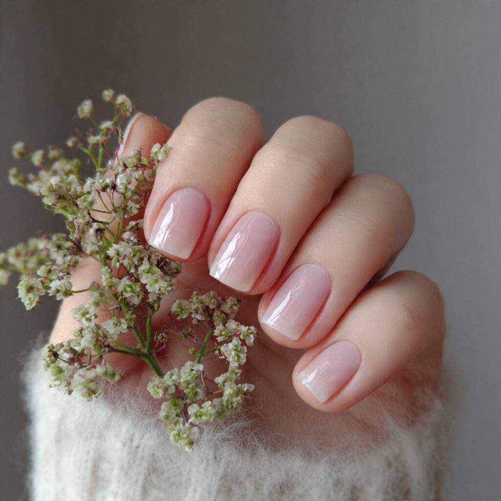 natural nails with a light gloss layer