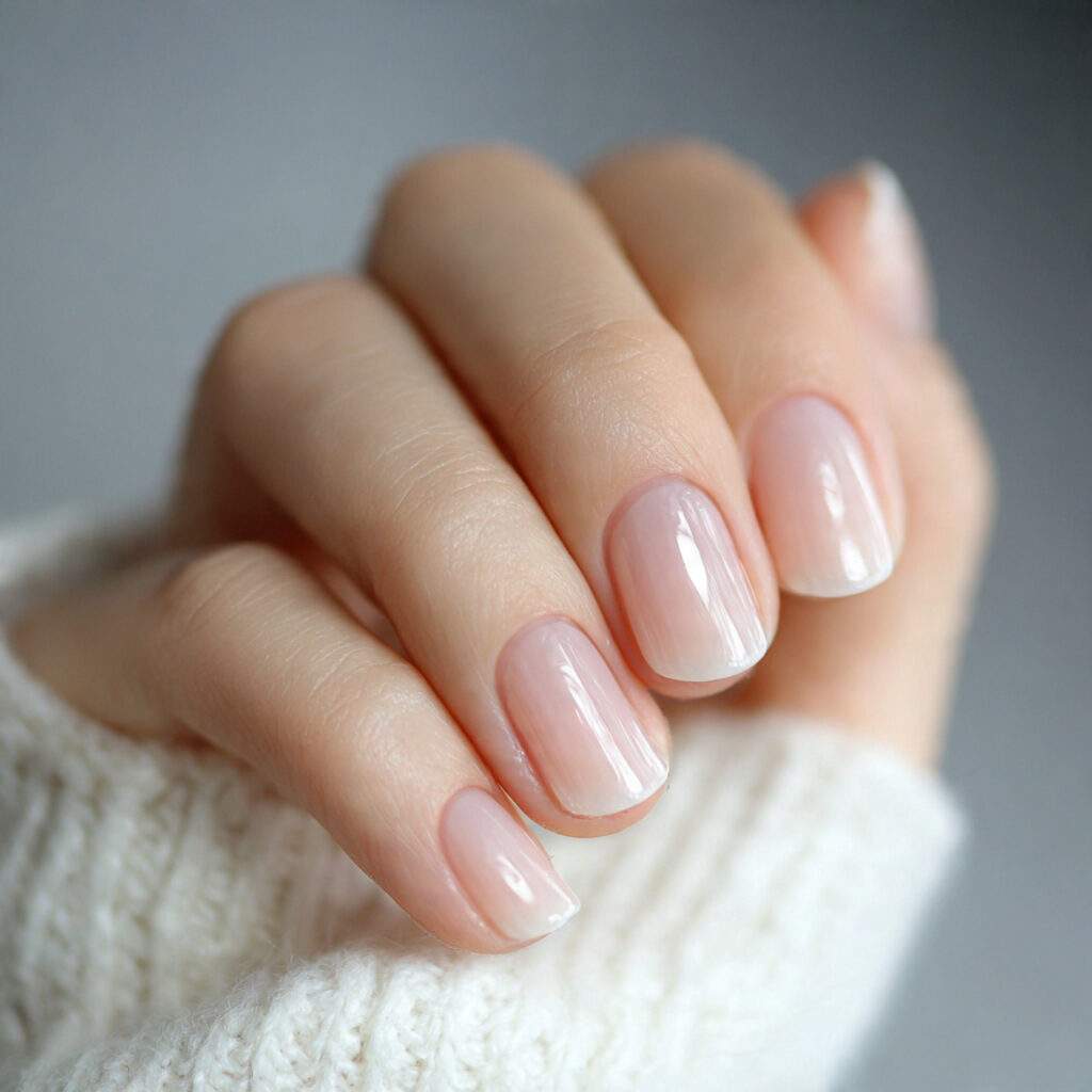 natural nails with a sheer finish are
