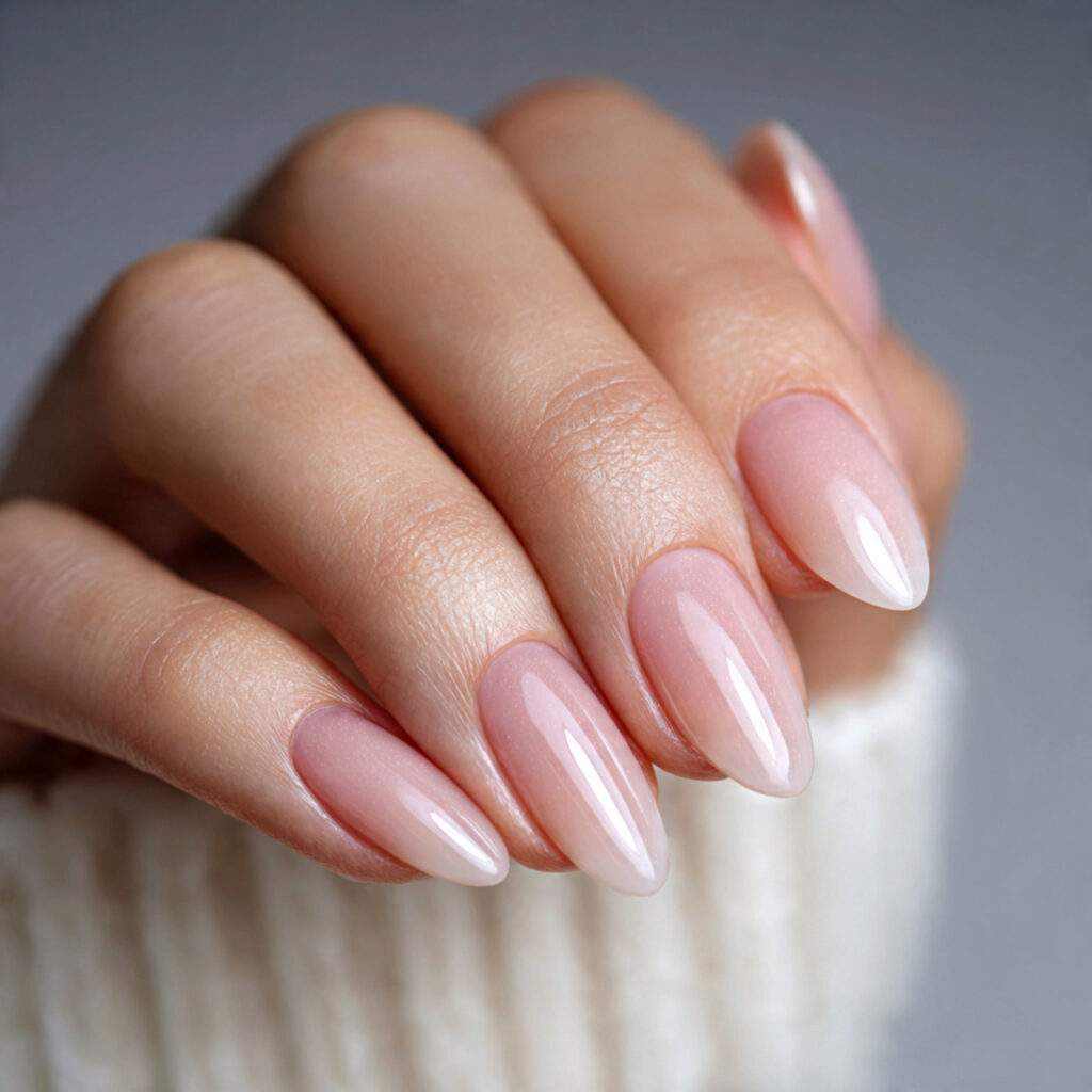natural nails with clear glossy topcoat only