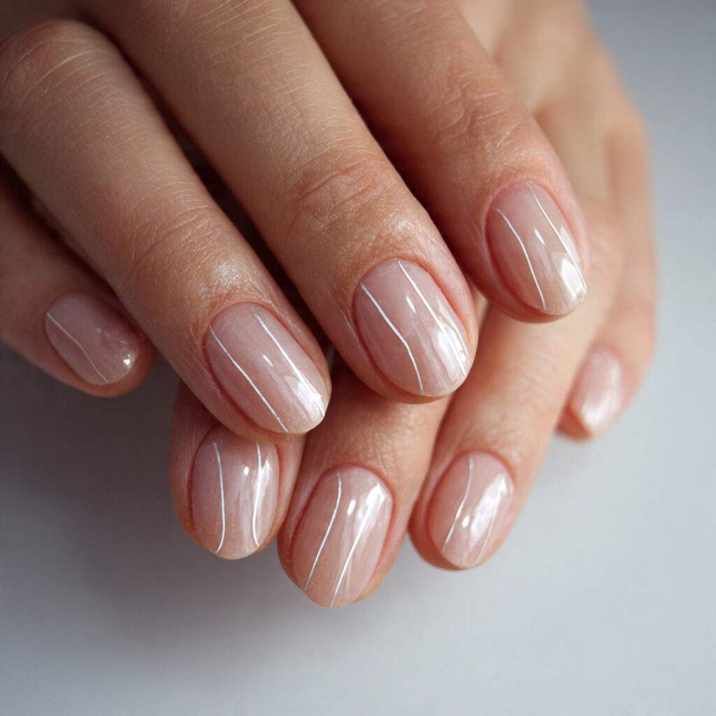 natural nails with fine line detail add