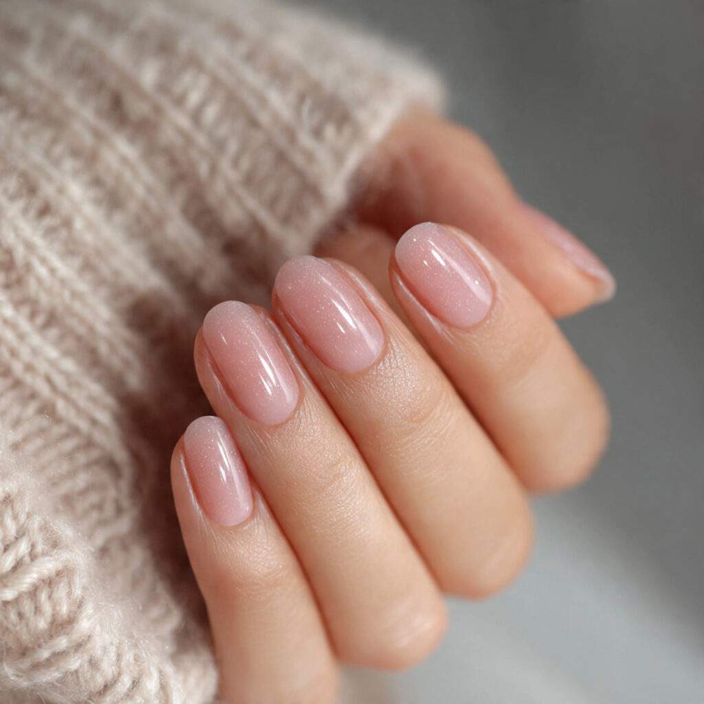 natural nails with sheer rose pink polish warm