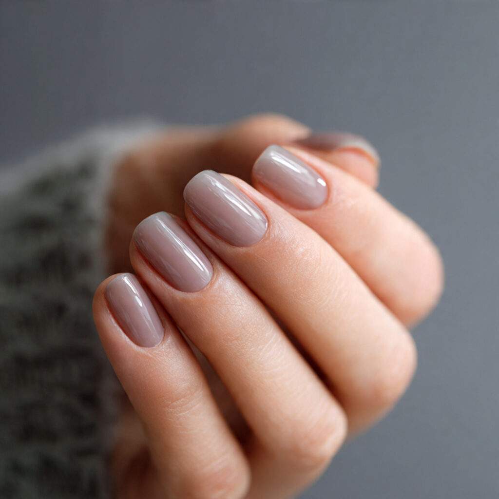 natural nails with sheer soft gray tint