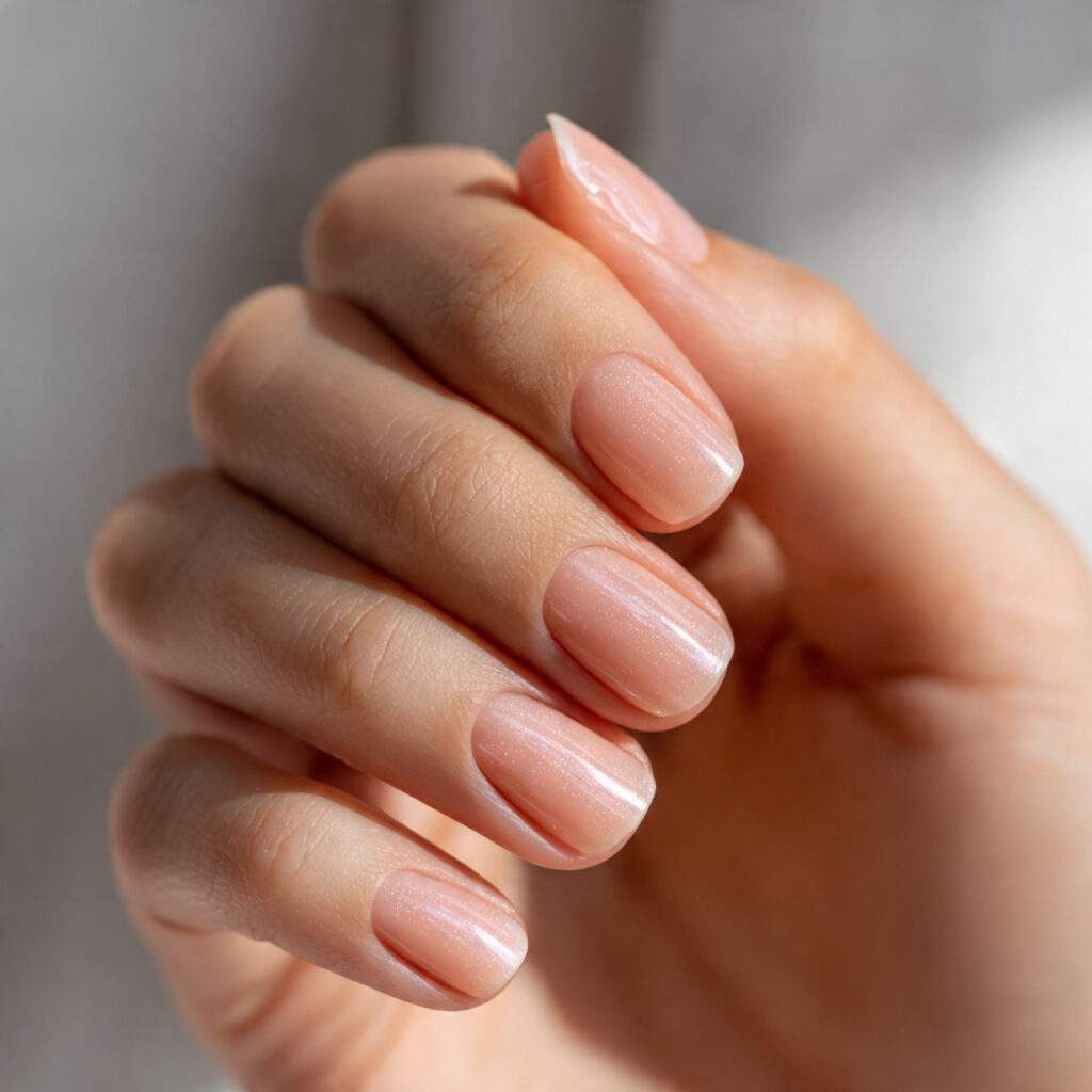 natural nails with sheer soft peach tint