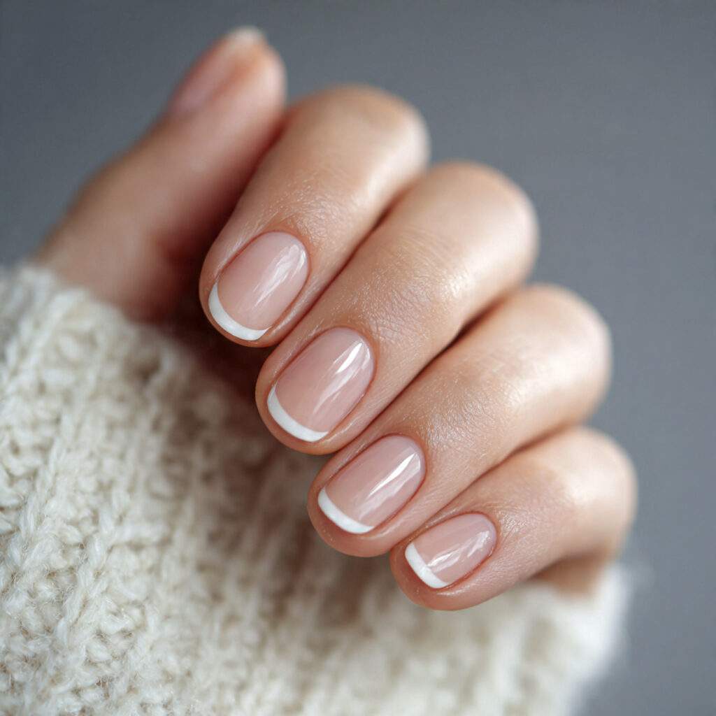 natural nails with thin white french tips