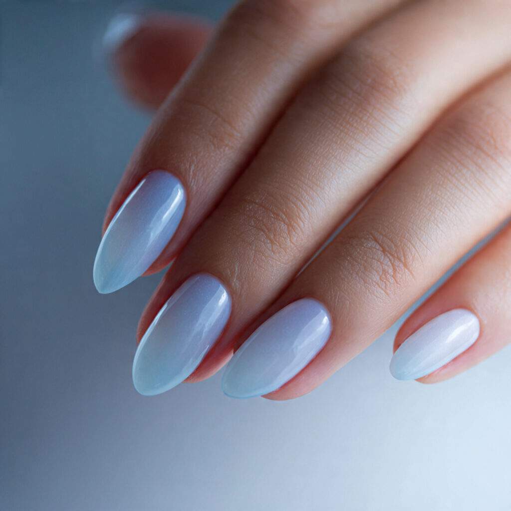 natural nails with ultra sheer blue tint cool