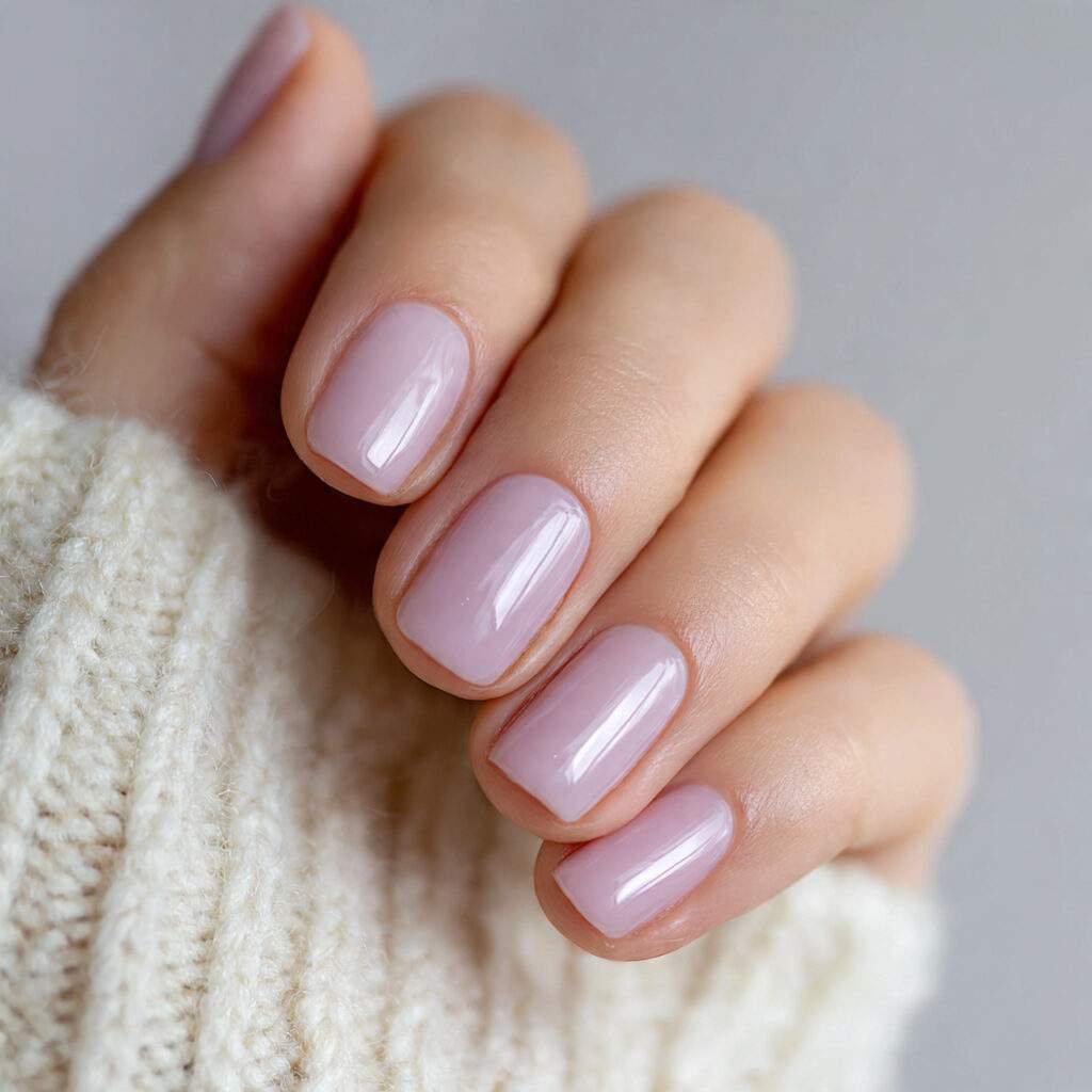 natural nails with ultra sheer lavender tint cool toned