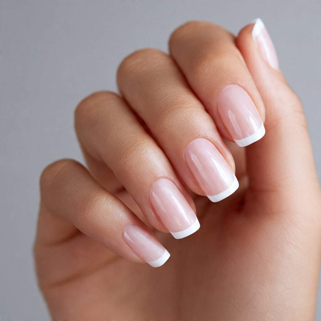 natural or sheer base with crisp white