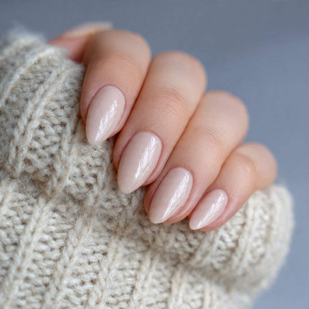 neutral almond shaped minimal january nails