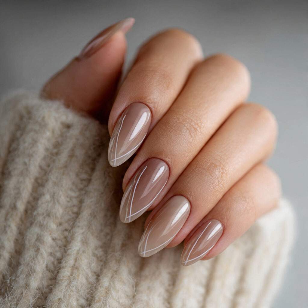 neutral almond shaped nails with symmetry and flow
