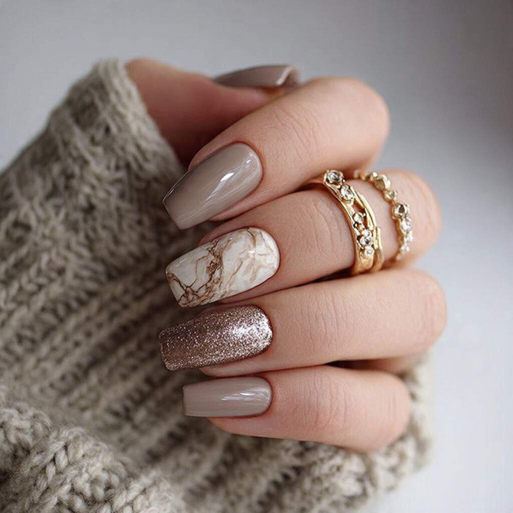 neutral beige february nail designs with a