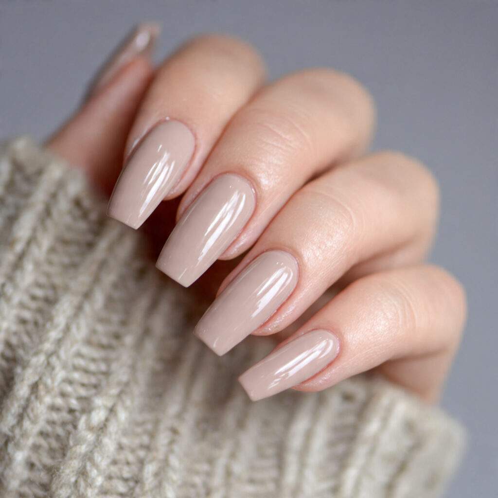 neutral coffin nails highlighting the shape in