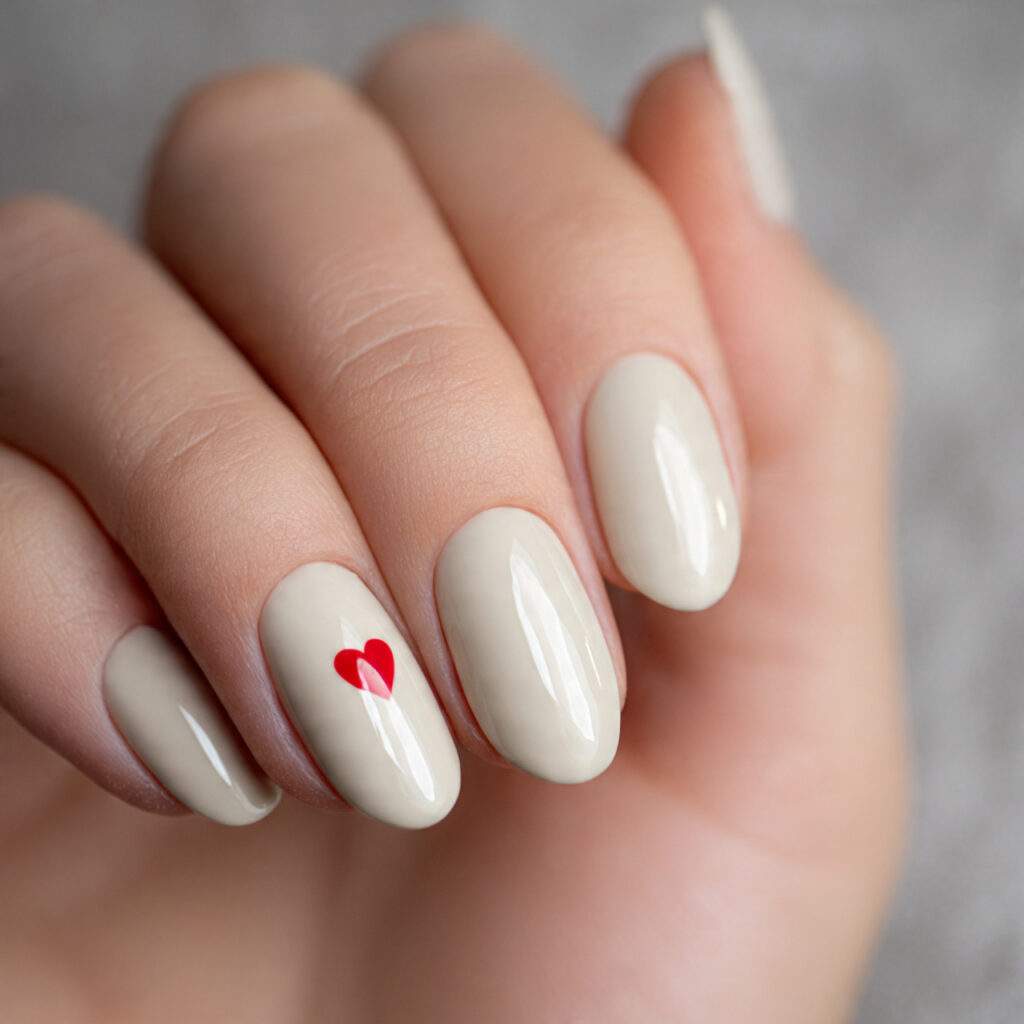 neutral cream nails with a small love